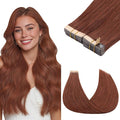 GOO GOO Tape in Hair Extensions Human Hair, #33B Dark Auburn Copper, 16inch 100g 40pcs, Skin Weft Seamless Invisible, Silky Straight with Thick Ends, Remy Human Hair