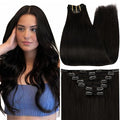 Full Shine Hair Extensions Clip ins Short Human Hair Clip in Extensions Black Woman 14 Inch for Cosplay 7 Pcs 120 G