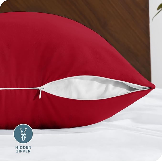 Bare Home Microfiber Body Pillow Cover - Ultra Soft - Cooling Pillowcase - Double Brushed - Pillowcase with Zipper Closure - Easy Care (21''x54'' Body Pillow Cover, Red)