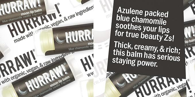 Hurraw! Moon Night Treatment (Blue Chamomile, Vanilla) Lip Balm, 2 Pack: Organic, Certified Vegan, Cruelty and Gluten Free. Non-GMO, 100% Natural Ingredients. Bee, Shea, Soy and Palm Free. Made in USA