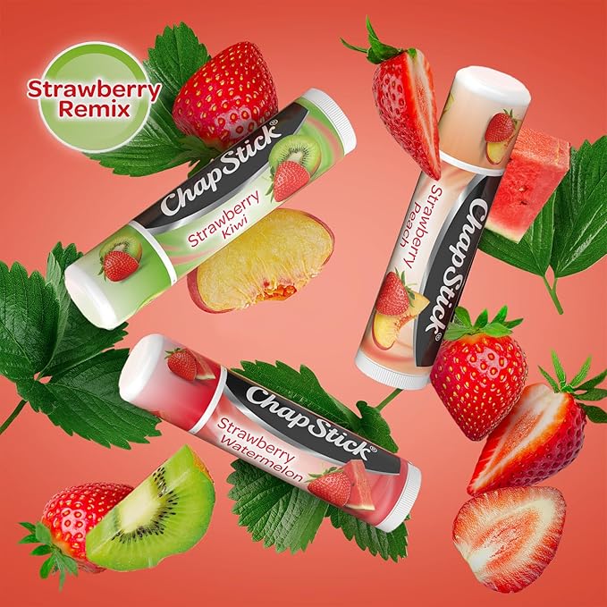 ChapStick Strawberry Lip Balm Bundle – Strawberry Remix 3-Pack + Original Strawberry 2-Pack, Lip Moisturizer, 0.15 Oz Ea (5 Piece Set)
