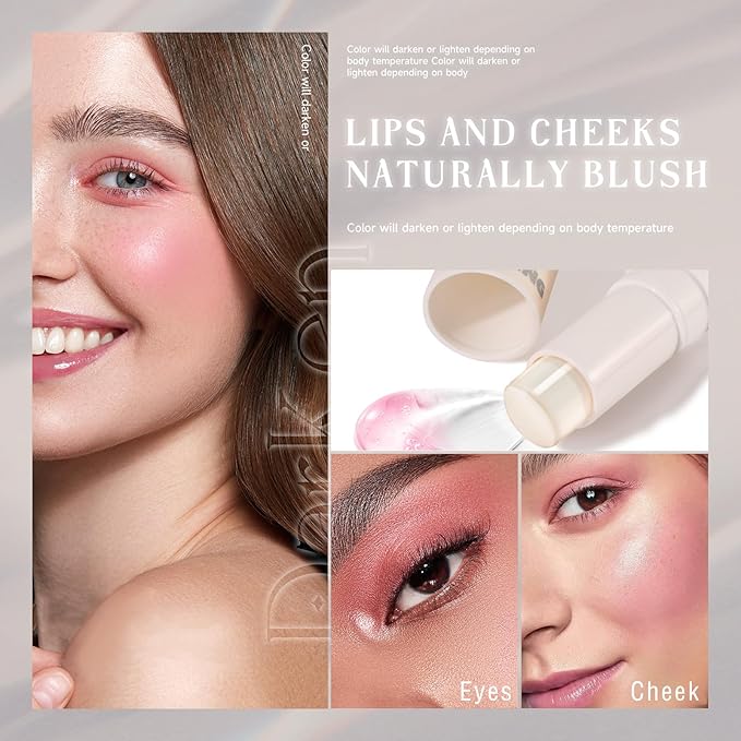 2PCS Color Changing Blush Stick for Cheeks Makeup,Clear Blush PH Temperature Change Magic Pink Cream Blusher Waterproof Multi-Use Lips and Face Tint,Matte Finish Natural Lightweight Jelly