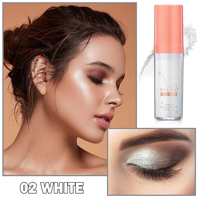 Polvo De Hadas Highlighter Powder Stick Body Shimmer Glitter Makeup, High Gloss Sparkle Highlight Powder for Face Eyes Lips Hair Body Cosmetic Tiktok Makeup - White Moonbeam
