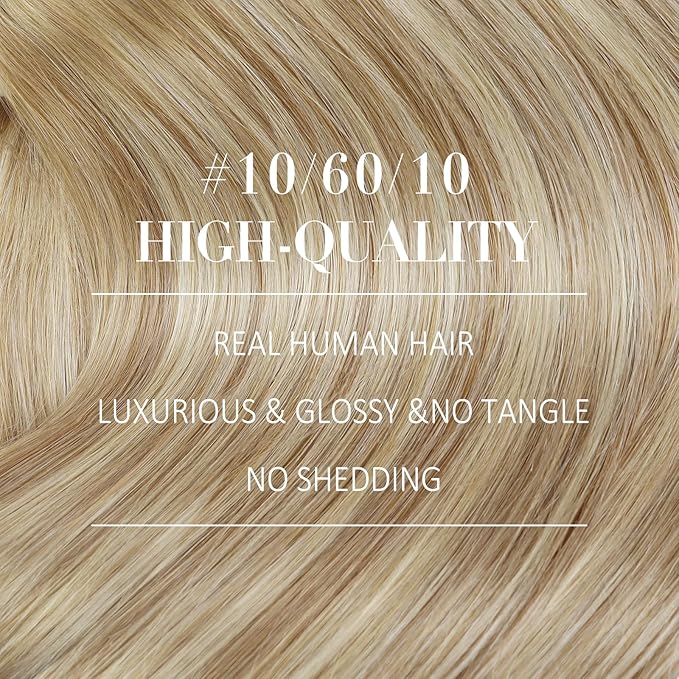 YoungSee 135g Clip in Human Hair Extensions Blonde Balayage Human Hair Clip in Extensions Golden Brown Mix Blonde Balayage Clips on Hair Extensions for Woman 16inch
