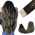 GOO GOO Tape in Hair Extensions Human Hair, 1B/19/1B Natural Black to Light Blonde, 24inch 30g 10pcs, Skin Weft Seamless Invisible, Silky Straight with Thick Ends, Remy Human Hair