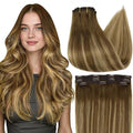 Full Shine Real Hair Extensions Clip in Human Hair Brown Clip in Hair Extensions Brown with Light Brown Balayage Hair Extensions Remy Hair for Women 14 Inch 3 Pcs 60 Grams