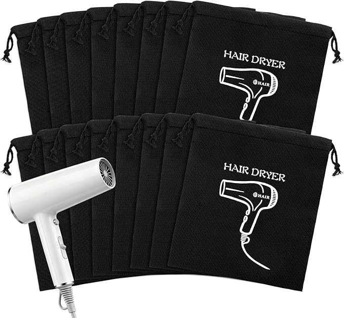 Hair Dryer Bags Bulk, Hairdryers Storage Drawstring Pouch, Blow Dryer Case Container Hairdryer and Styling Tools Accessories Bags for Hotel Home Travel Bathroom 11.8 x 13.7 inch (16 PCS Black)
