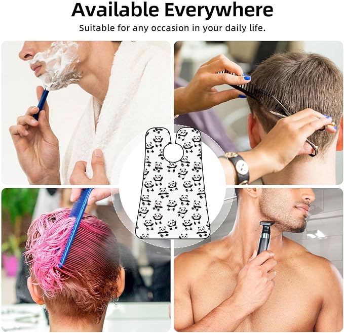 Beard Grooming Cape, Waterproof Hair Catcher for Shaving Trimming, Non-Stick Bib Apron Gifts for Dad Men, Cute Cartoon Pandas Shave Bib