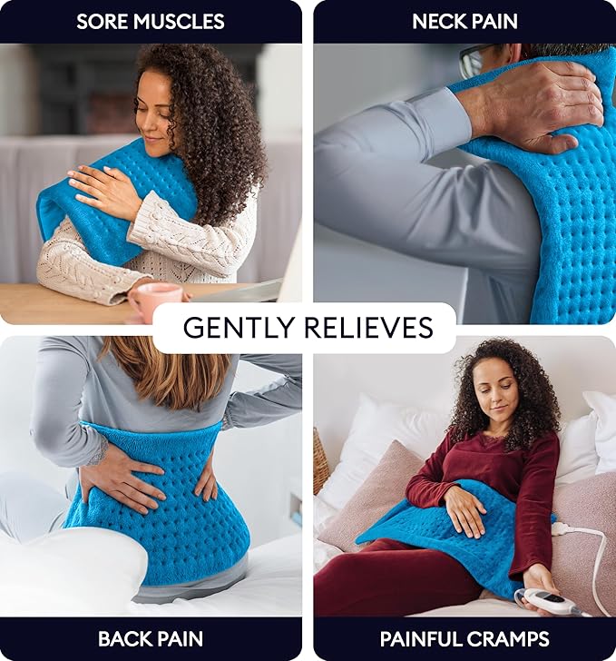 GENIANI XL Electric Heating Pad for Back Pain & Cramps Relief, Electric Throw, Birthday Christmas Gifts for Women, Men Auto Shut Off, Machine Washable, Heat Pad for Neck & Shoulder (Aqua Blue)