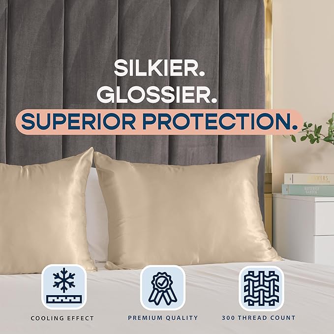 BLISSFORD Satin Pillowcase with Zipper, for Hair and Skin Care, Feels Soft and Cool Like a Silk Pillowcase, Satin Pillow Cases 2 Pack, Slik Pillow Cover, Taupe - Standard Size, Set of 2