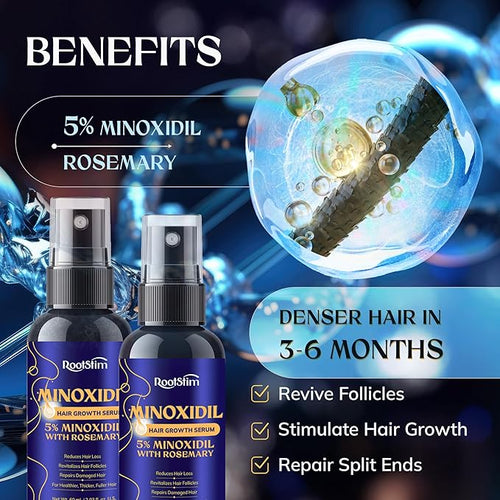 5% Minoxidil Hair Growth for Men and Women: 4-Pack Extra Strength Minoxidil Hair Loss Treatment Serum with Rosemary for Faster Stronger Thicker Hair Growth - 240 ML