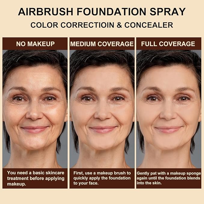 AirBrush Foundation Spray Set, Spray Foundation Makeup and Hydrating Face Primer Kit, Longwear Waterproof Liquid Matte Foundation Mist for Flawless Look, Brush and Sponge Include (#2 Natural)