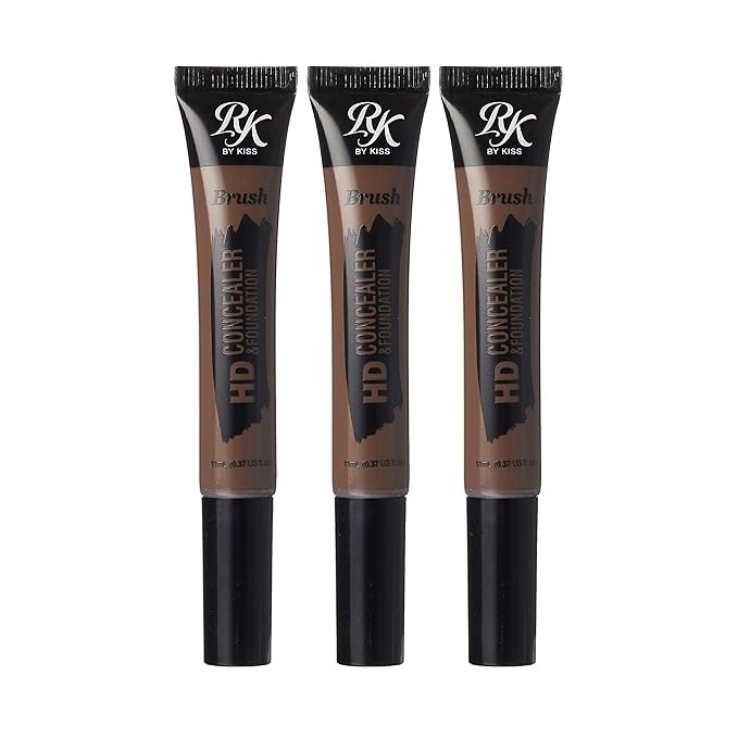 Ruby Kisses HD Brush Concealer & Foundation, Full Coverage, Color Correcting, Highlight, Contour 3 Pack (Dark Cocoa)