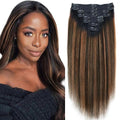 Yaki Straight Clip ins Real Human Hair Extensions For Women Highlight Hair Extensions Yaki Straight Clip in Hair Extensions(12inch,T1BP1B/30)