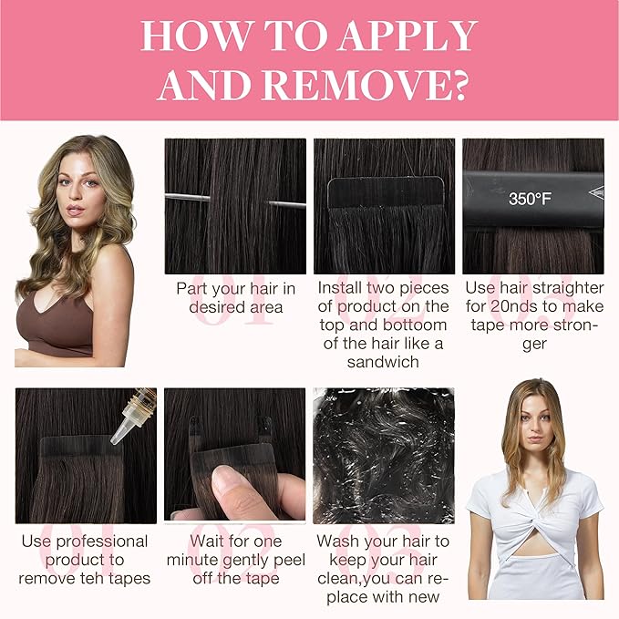 GOO GOO Tape in Hair Extensions Human Hair, 4/18 Balayage Chocolate Brown Highlighted Dirty Blonde, 20inch 100g 40pcs, Skin Weft Seamless Invisible, Silky Straight with Thick Ends, Remy Human Hair
