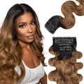 Lashey Seamless Clip in Hair Extensions Human Hair 18 Inch 110g 7pcs Body Wave Ombre Natural Black to Medium Auburn PU Clip in Hair Extensions for Women