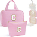 YOOLIFE Stocking Stuffers for Teen Girls Gifts Trendy Stuff - Hanging Initial Toiletry Bag for Women Teen Girls, Gifts for Mom Daughter Sister Friends, Letter C, Pink