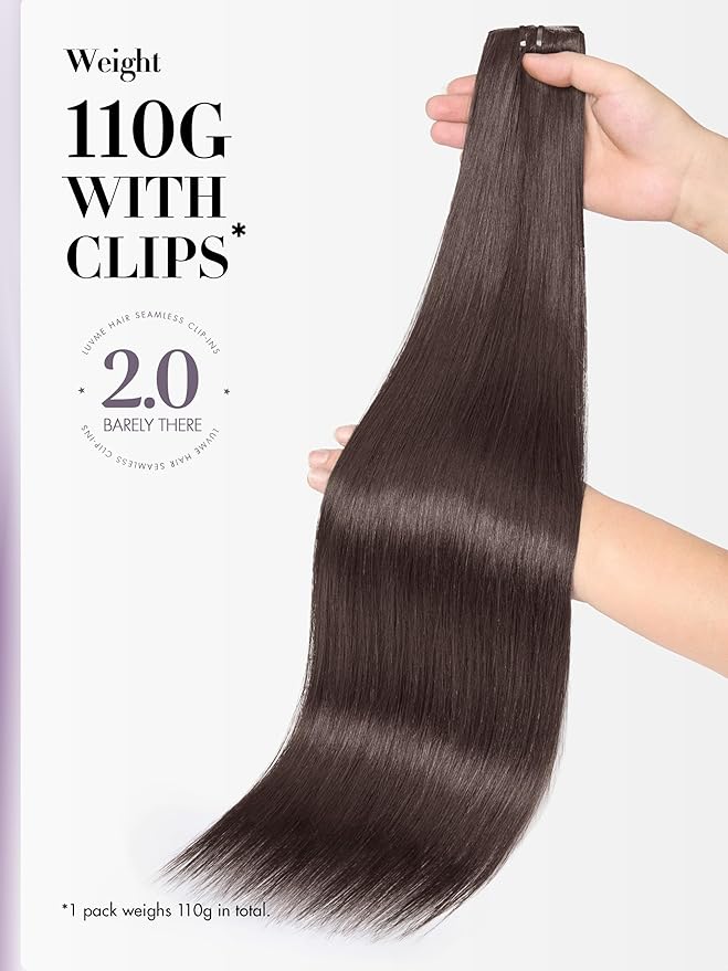 LUVME Invisible Clip in Hair Extensions Real Human Hair, 24 inch 110g 6Pcs, Natural Remy Human Hair Extensions Clip ins for Women, Natural Human Hair Silky Straight Highlight No.2