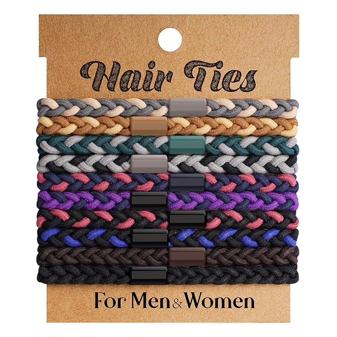 EasYoung 10pcs Braided Hair Ties for Thick, Curly Hair - No Crease Coils for Men's Buns & Women's Long Hair