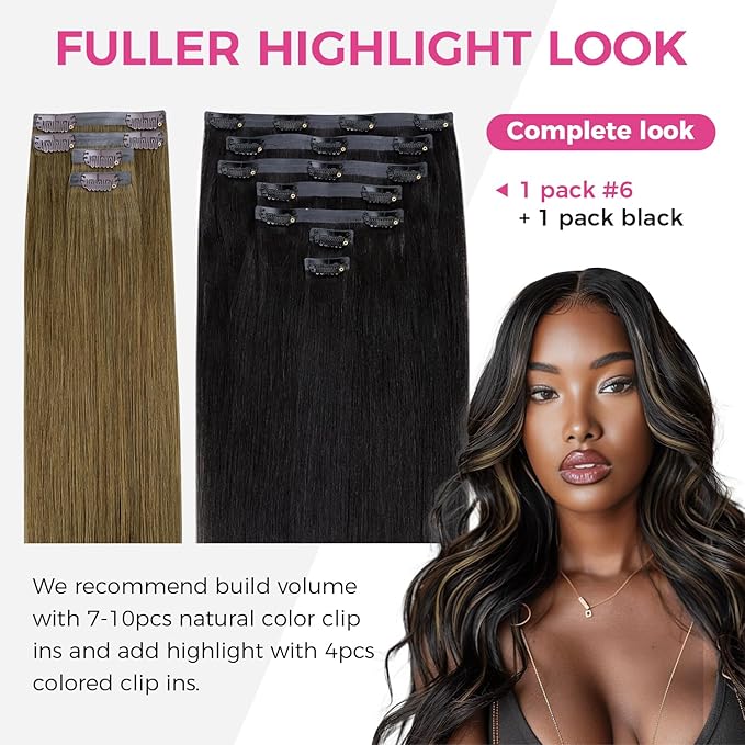 Lashey 4pcs 50g Medium Brown Seamless Clip in Hair Extensions Human Hair for Highlight Effect 22 Inch Long Straight Human Hair Clip in Extensions with Soft PU Wefts