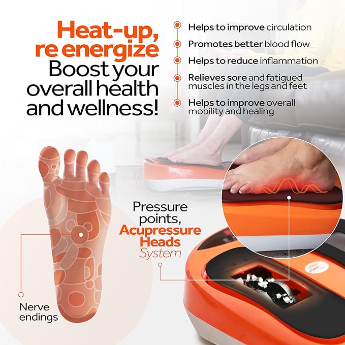 Powerfit Power Legs Electric Foot Massager Machine with Heat - Heated Foot Massager for Neuropathy Pain Circulation - Feet Massager for Pain Relief with Remote Control