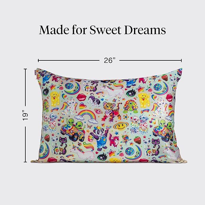 Kitsch x Lisa Frank Satin Pillowcase with Zipper for Hair & Skin, Softer Than Silk Pillow Cases, Wrinkle-Free, Smooth and Cooling Satin Pillow Covers Queen Size 19x26-The Fantastic World of Lisa Frank