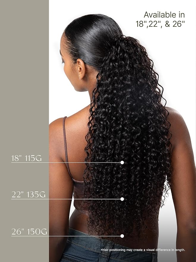 Frodio Clip in Ponytail Extension Human Hair for women 26 Inches Long Water Wave Curly Extension Ponytail Natural Color
