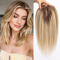 HAIRCUBE Hair Toppers For Women With Thinning 5"*5" Large Base Real Hair Toppers For Women, 14 Inch For Hand-Woven, 60g, Silk, Natural, realistic, Use Daily, Hairloss, Blonde Mixed Brown, No Bangs