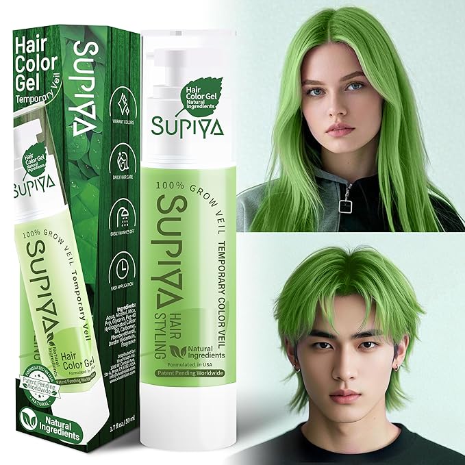 Temporary Hair Styling Color Serum, Green Blue Purple Red Hair Dye Color Gel Washable Natural Instant Hair Color Wax for DIY Hairstyle for Kids Men Women(Green#21)
