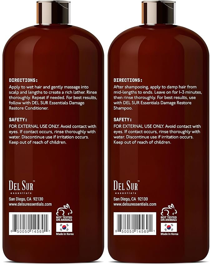 DEL SUR Hair Repair Shampoo and Conditioner Set | 16 fl oz Each | with Camellia Japonica, Amino Acids, Biotin & Argan Oil | Moisturizing Strength & Damage Repair for Dry, Damaged Hair