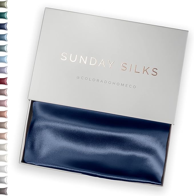 SUNDAYSILKS™ Premium Silk Pillow Cases | 100% Mulberry Silk Pillowcase with Zipper, Real 22 Momme Grade 6A Silk, Standard Queen, King Size [Navy Blue]