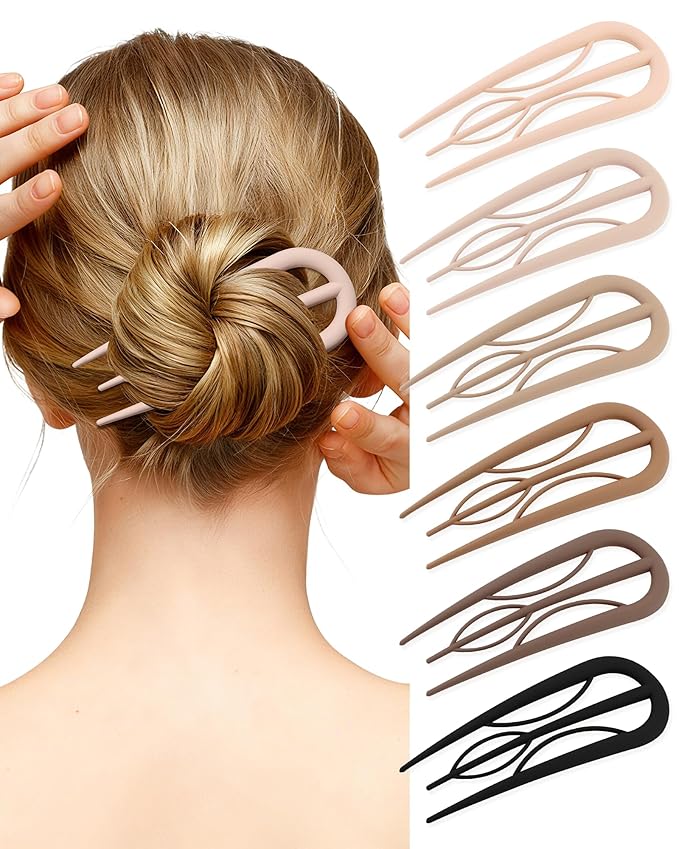 French Hair Pin for Women - U-Shaped Hair Fork for Updos, Chignons & French Twists, Durable Acrylic, Secure & Elegant Styling for All Hair Types (Neutral colors (Matte))
