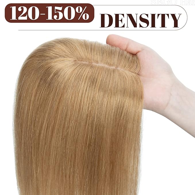 SEGO Real Human Hair Topper for Women, No Bangs Hair Topper with Anti-Slip Clips (6 Inch#27 Dark Blonde)