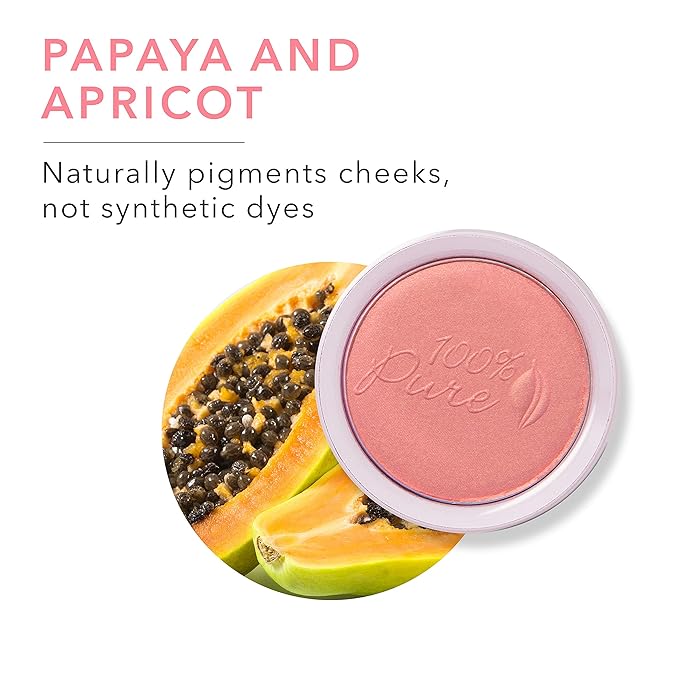 100% PURE Powder Blush (Fruit Pigmented), Mimosa, Soft Shimmery Finish, Nourishes Skin w/Rosehip Oil, Cocoa Butter, Natural Makeup (Light Coral) - 1.81 oz