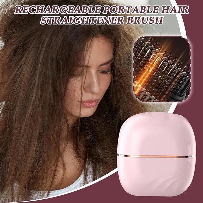 Mini Hair Straighteners, Portable Hair Straighteners Brush, 30s Fast Heating Mini Cordless Straightener with 3 Heat Settings, Rechargeable Hot Comb Heated Hairs Styling Brush, for Home Travel