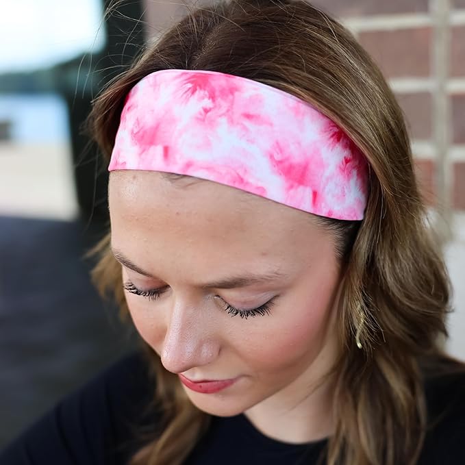 FROG SAC Sport Headbands for Girls, Adjustable Non Slip Athletic Sports Hair Bands for Women, Stretch Elastic Workout Mesh Headband for Yoga Running Exercise Soccer (Tie Dye)