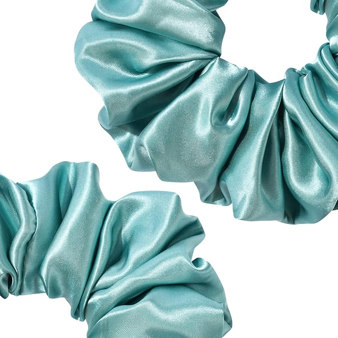 CEELGON Large Silk Satin Scrunchies - Jumbo Hair Ties for Thick Curly Hair - Pack of 6 (Green)