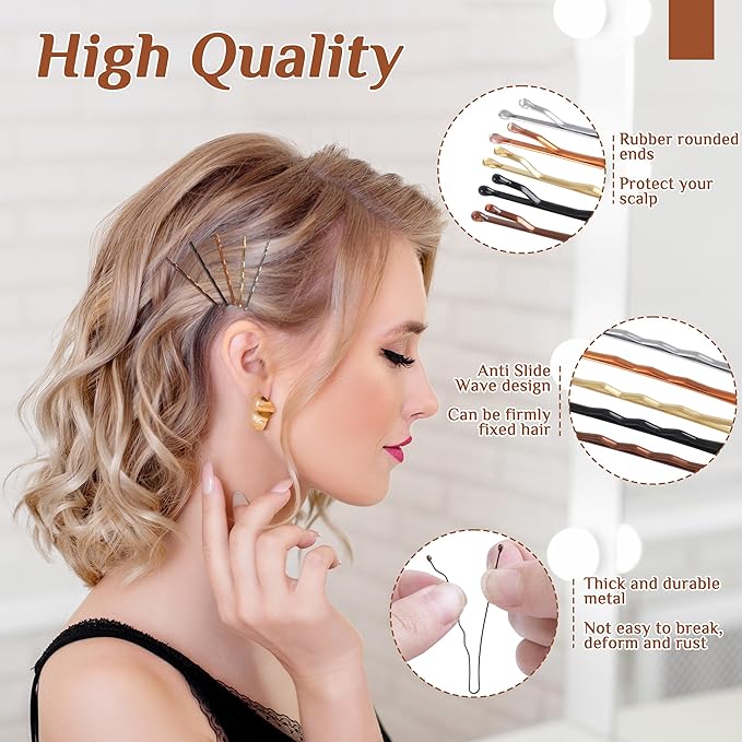 DF DUALFERV Bobby Pins, 500 Pcs Brown Blonde Black Hair, 2 Inch Premium, Secure Hold, Hair Pins for Women and Girls