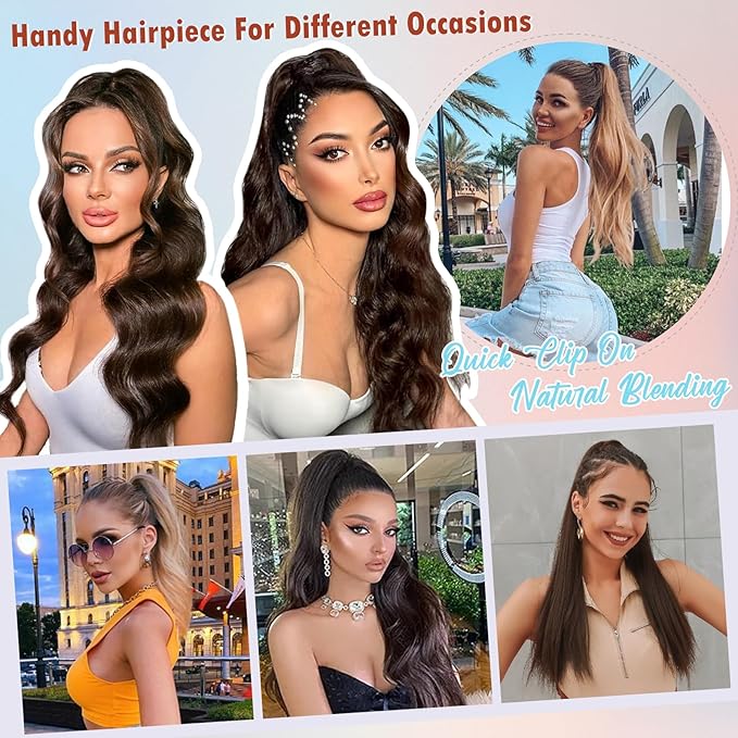 Hairro Clip On Ponytail Hair Extensions Jaw On Claw Clip Ponytails Real Hair Long Jaw/Claw Pony Tail With Clips Hairpieces For Women 16 Inch 105g #60 Platinum Blonde