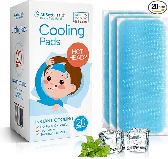 Cooling Patches for Kids - 20 Pack Fever Patch for Kids, Minty Cool- Cold Stickers - Baby Pad, Hot Weather Forehead, Reducer Headache Patches - Blue