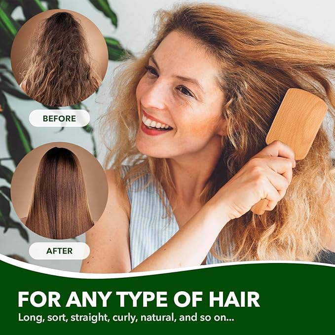 Hair brush for Men and women,Wet Brush with Wooden Handle, Curly Hair brush, Air Cushion Brush, Wooden Paddle for Thick/Thin/Fine, Wet & Dry Styling, Square Large brush