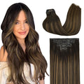 GOO GOO Clip in Hair Extensions Real Human Hair, Remy Human Hair Extensions Clip ins for Women, Natural Human Hair, 20inch 150g 7Pcs, 2/6/2 Balayage Dark Brown to Chestnut Brown