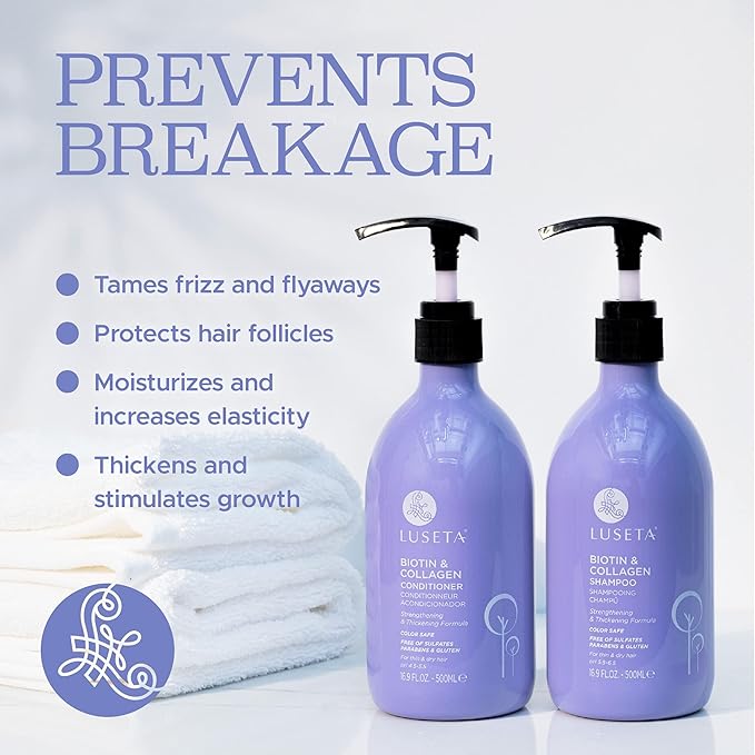 Luseta Biotin Shampoo and Conditioner for Hair - Thickening Shampoo for Thinning Hair - Infused with Argan Oil to Repair Damaged Dry Hair - Sulfate Free Paraben Free-2 x 16.9 fl oz