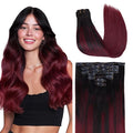 GOO GOO Clip in Hair Extensions Real Human Hair, Remy Human Hair Extensions Clip ins for Women, Natural Human Hair, 18inch 120g 7 Pcs, #1/99j Balayage Jet Black to Red