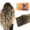 DOORES Clip-in Hair Extensions, Balayage Dark Blonde Highlighted Bleach Blonde 80g 12 Inch, 7pcs Remy Clip-in Hair Extensions