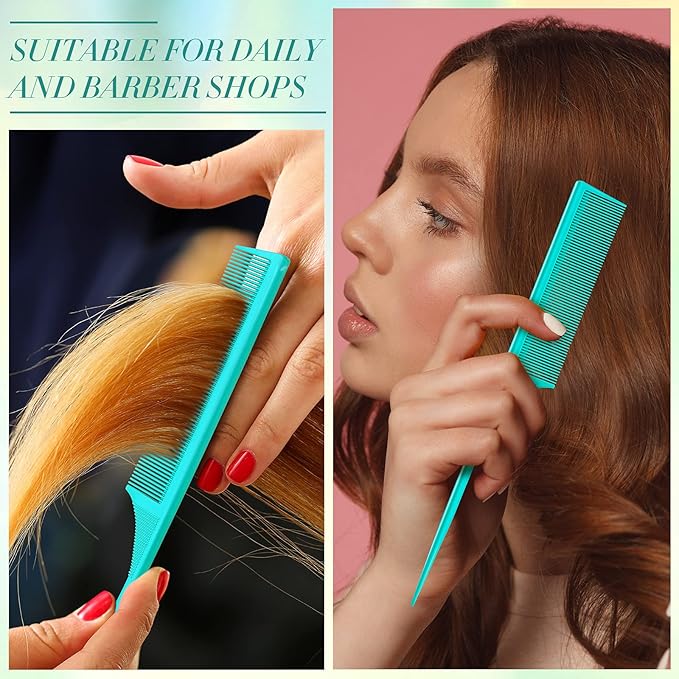 2 Pack Rat Tail Combs for Women Fine Tooth Comb Parting Tip Carbon Fiber Root Teasing Anti Static Heat Resistant Adding Volume Evening Hair Styling (Green)