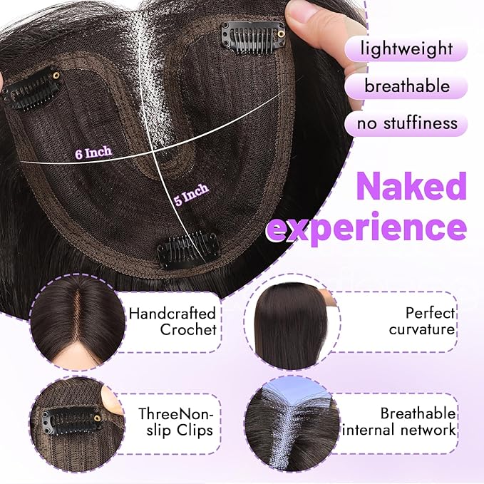 Soft Black Synthetic Hair Toppers for Women with Thinning 3D 360° Cover Clip in Wispy Bangs Upgraded Adjustable Bandage 24 Inch Long Layered