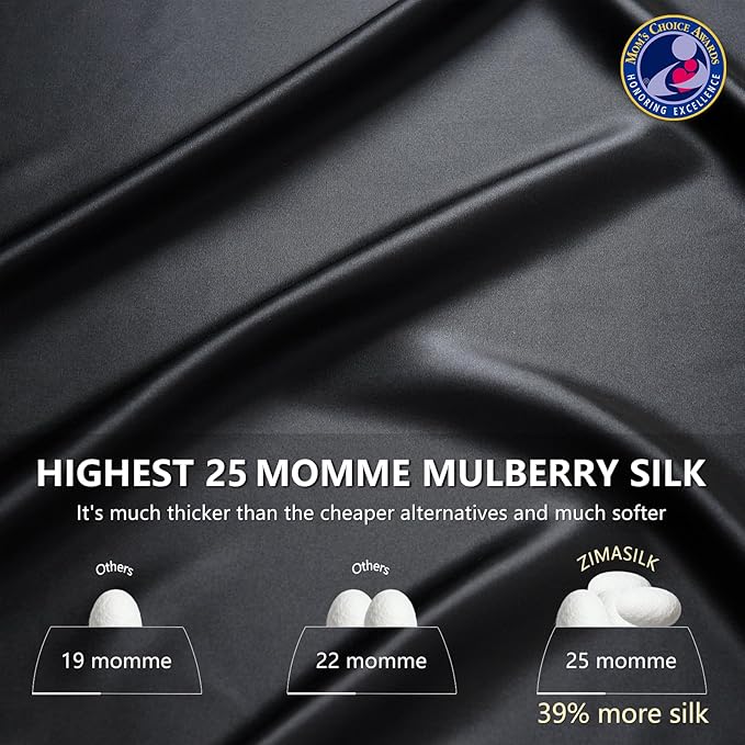 ZIMASILK 25 Momme 100% Pure Mulberry Silk Pillowcase for Hair and Skin Care, Highest Grade 6A Pillow Cases for Women, Long-Lasting Durablity, Gift for Women Men, 1Pc (Standard 20"x26", Black)