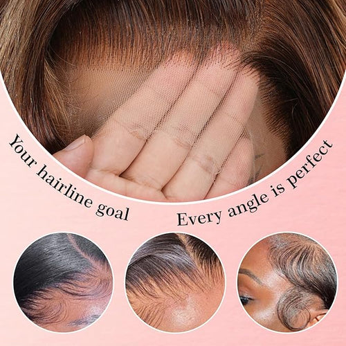34 Inch Highlight Ombre Lace Front Wig 13x4 Full Frontal Lace Wig Skinlike HD Lace Wig Body Wave lace front Wigs for Women 15A Pre Plucked with Baby Hair 4/27 honey blonde 200% Density
