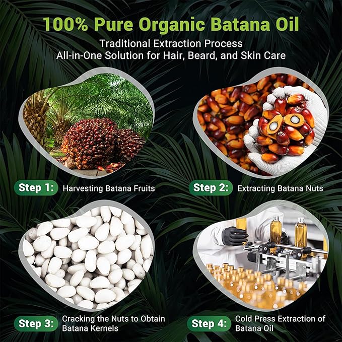 Batana Oil for Hair Growth, 100% Pure & Unrefined - Deep Repair Dry Damaged Hair, Reduce Frizz & Split Ends, Nourish Scalp with Omega 9 & Vitamin E, for All Hair Types (60ml 2.03Fl.Oz)